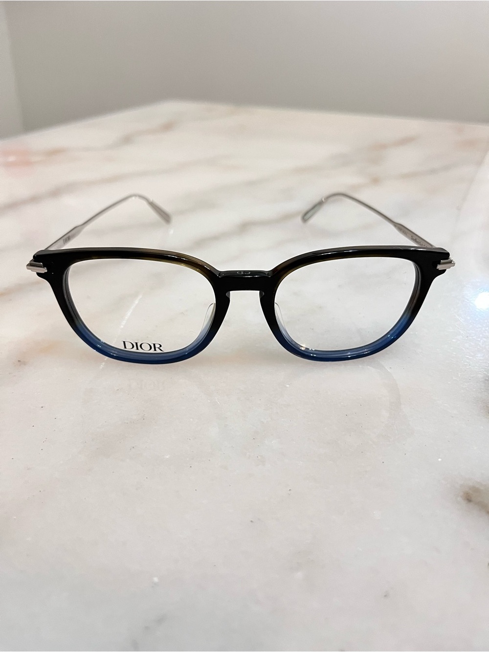 Dior Unisex Black-to-Blue Ombre Round Optical Glasses